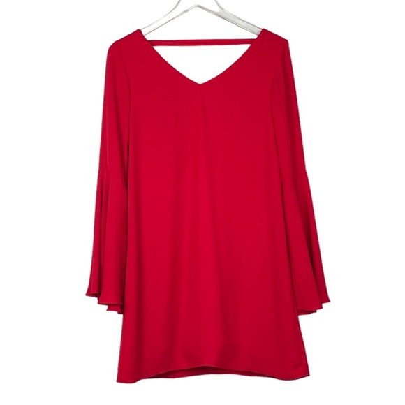 Judith March Mini Dress Womens Small S Red Bell Sleeves V-Neck Style‎ 807D-1 - Picture 1 of 8